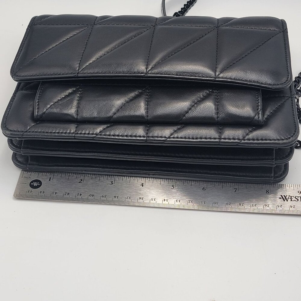 Black Quilted Genuine Leather Crossbody Bag With Chain Strap & Magnetic Closure - Picture 12 of 12